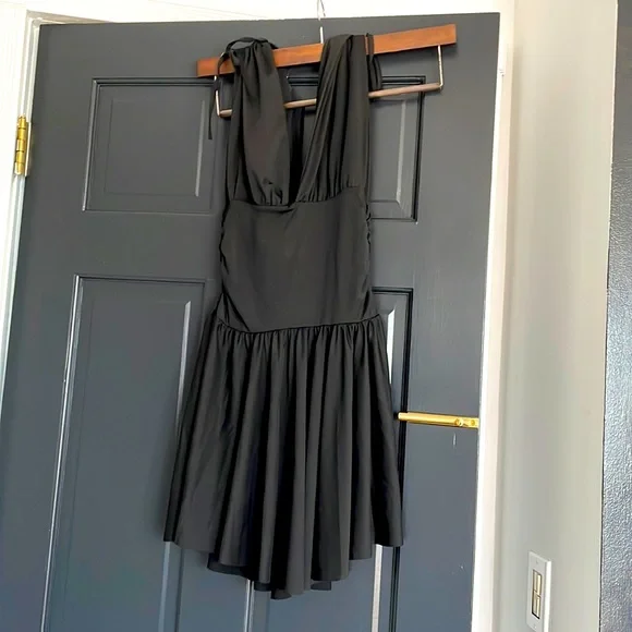 Sexy Little Black Dress! Chiffon Ruffle Mini Dress Plunge Deep V Neck Pleated | Color: Black | Size: S | M_Warshavsky's Closet